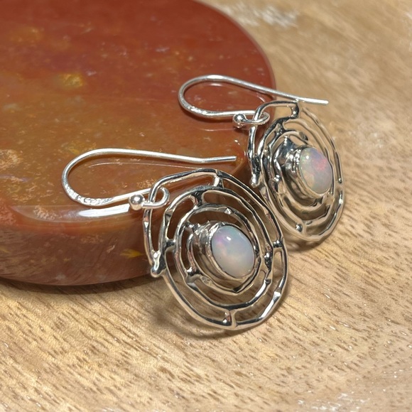 NWOT Ethiopian Opal Spiral Web 925 Sterling Silver Drop Earrings - Picture 12 of 16